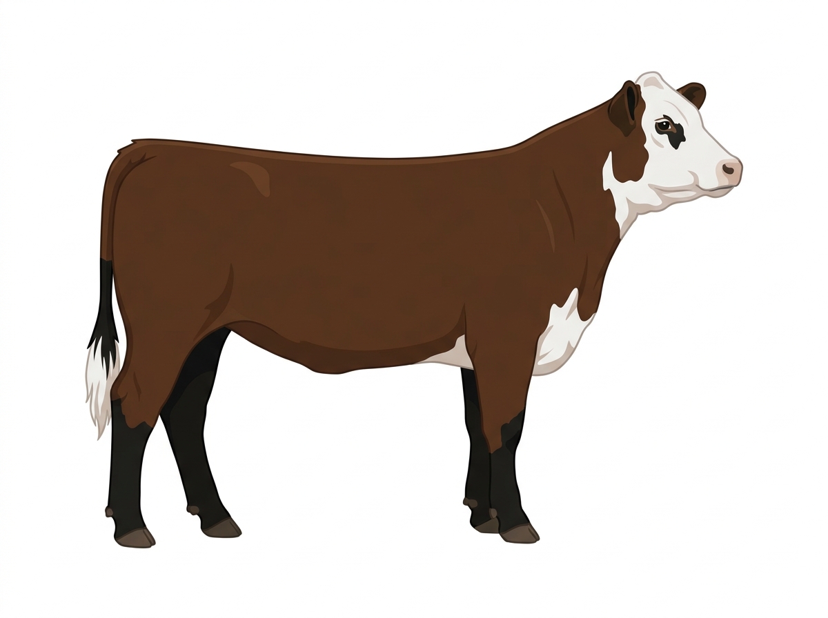 Brown with black points and a white face 1/2 Hereford Cross Heifer