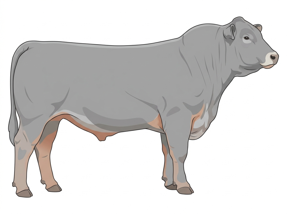 Gray with a pale muzzle ring and lighter underline 1/2 Hereford Cross Bull