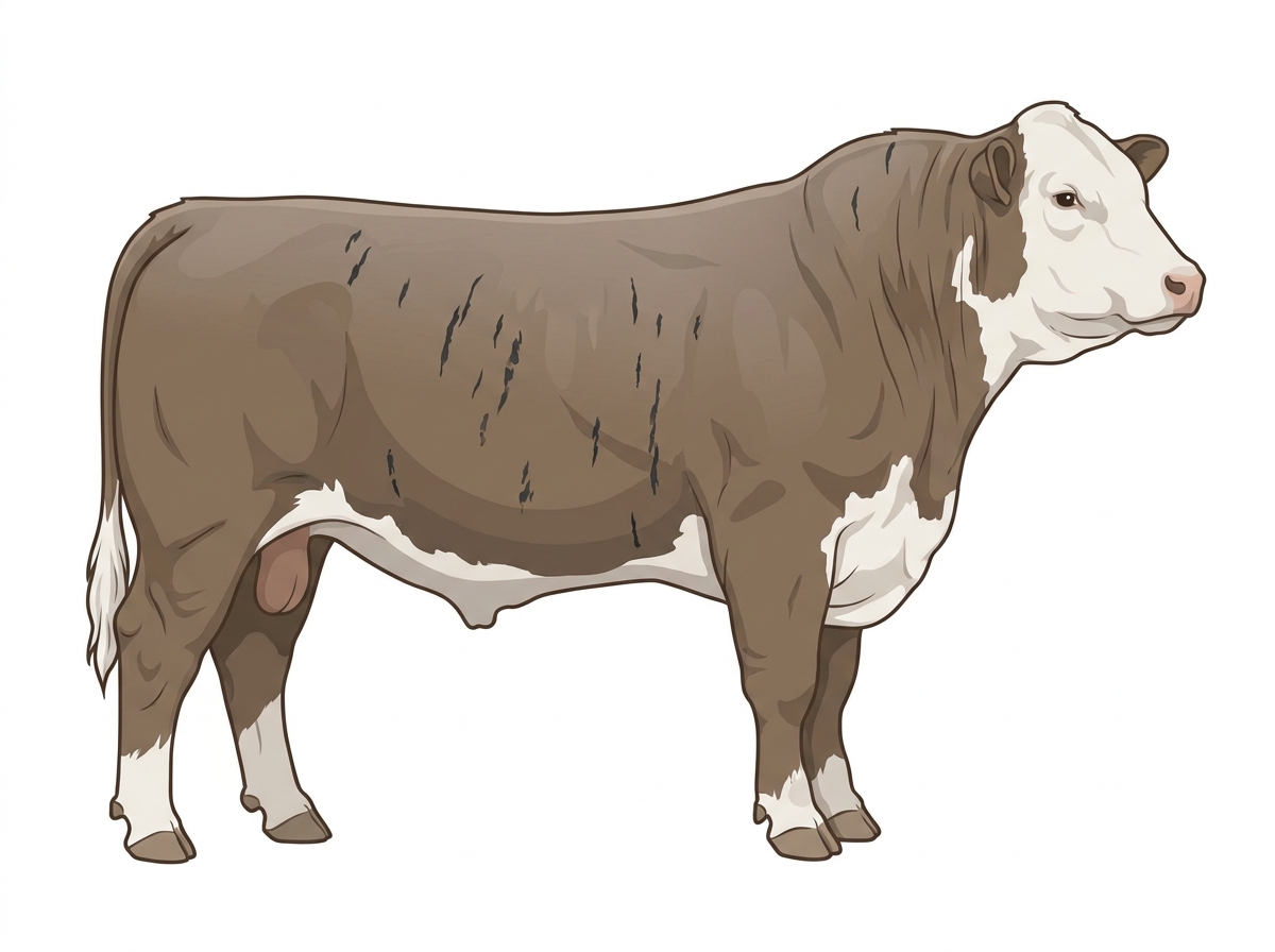 Light blue roan with faint black striping and a white face 1/2 Hereford Cross Bull