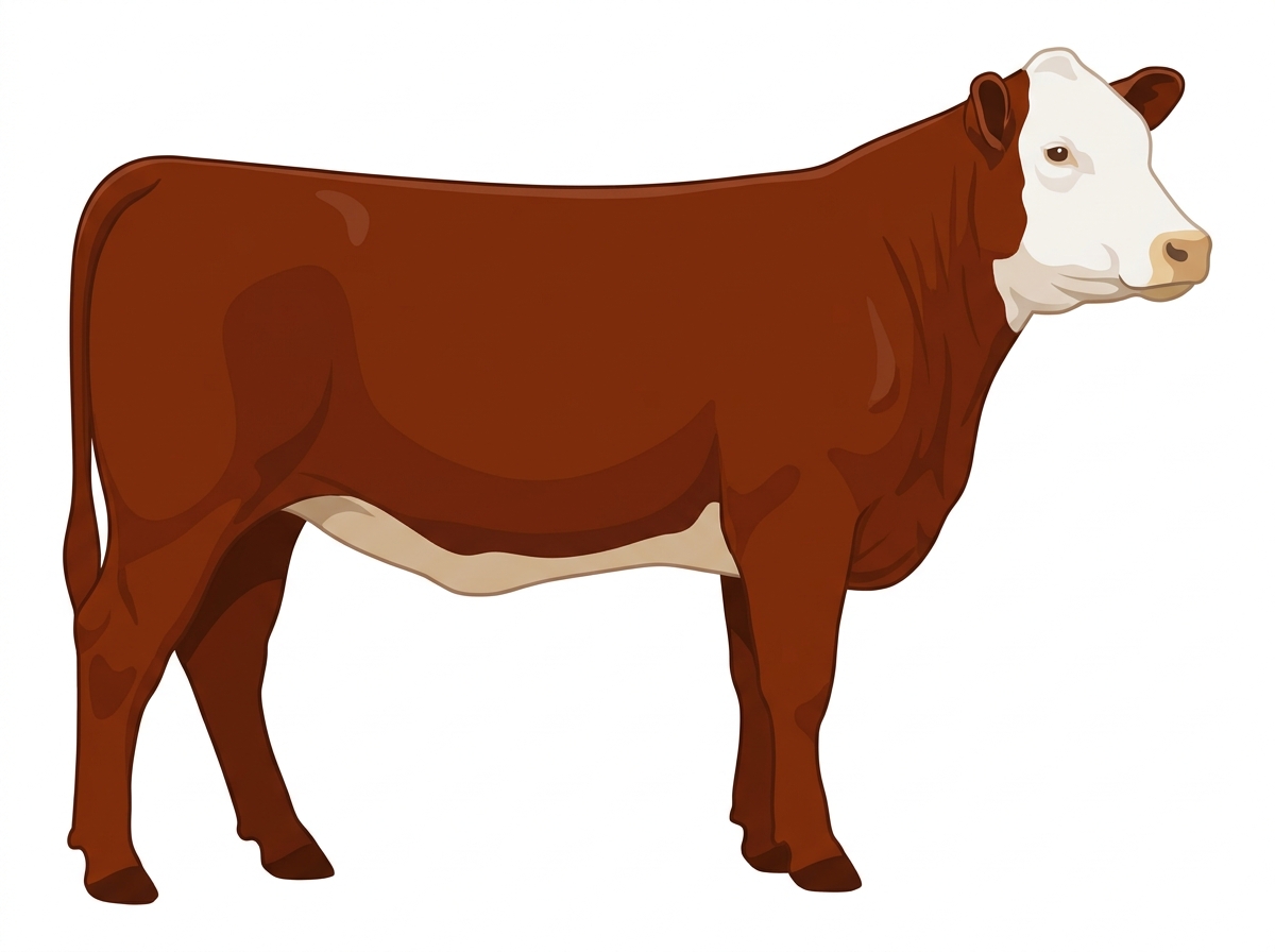 Red with a pale muzzle ring and lighter underline and a white face 1/2 Hereford Cross Heifer