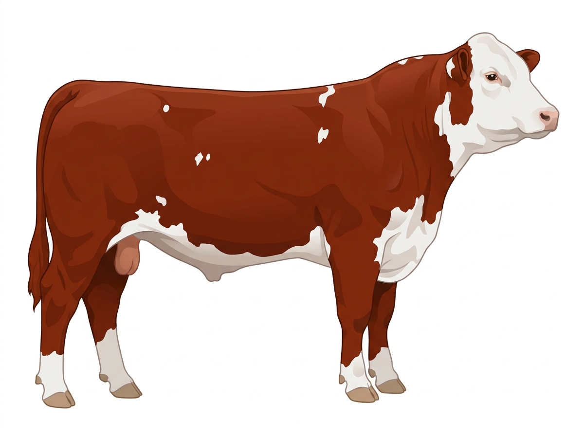 Red with a white face and a few white spots 1/2 Hereford Cross Bull