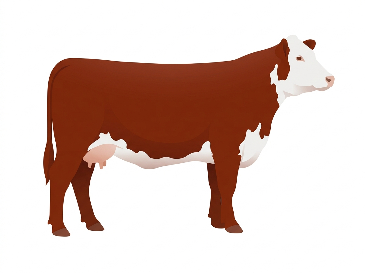 Red with a white face and a few white spots 1/2 Hereford Cross Cow