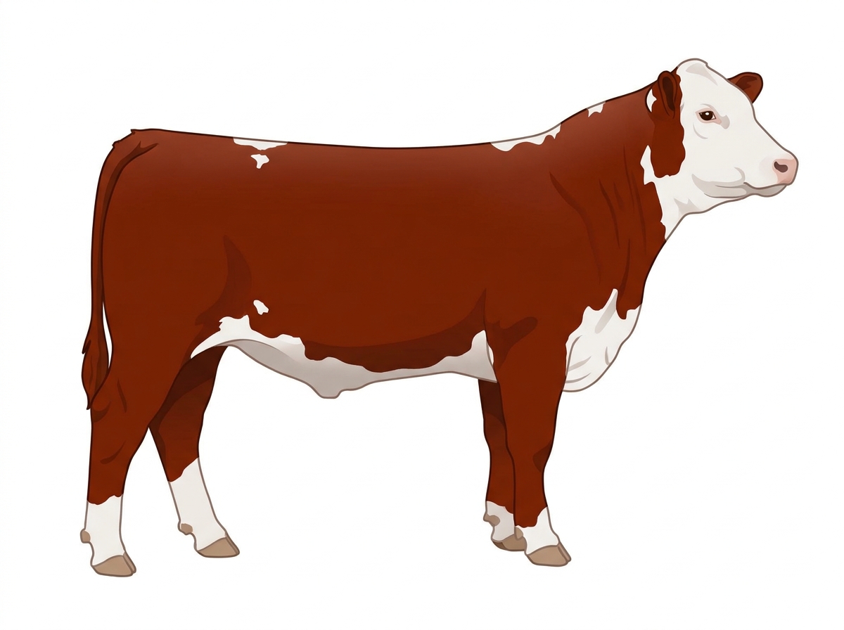 Red with a white face and a few white spots 1/2 Hereford Cross Steer