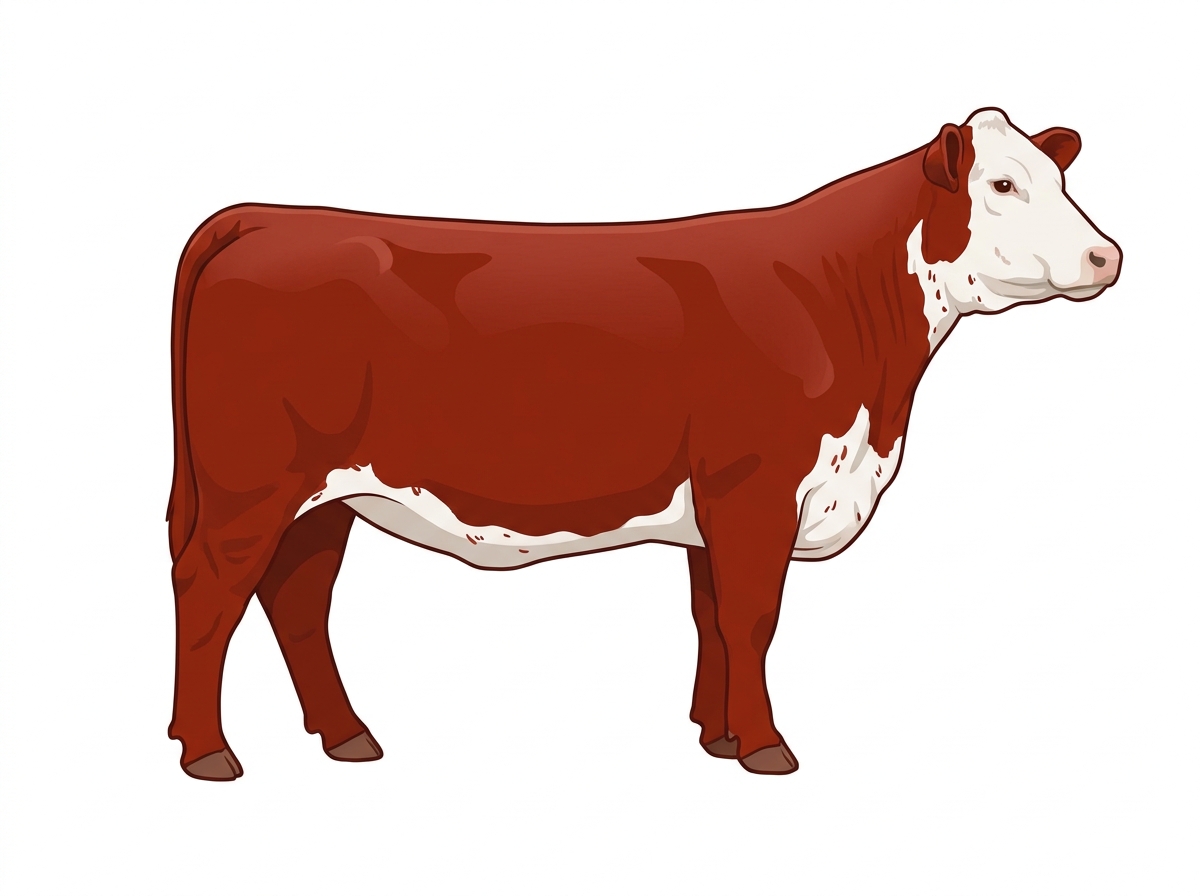 Red with a white face and ticking in the white 1/2 Hereford Cross Cow