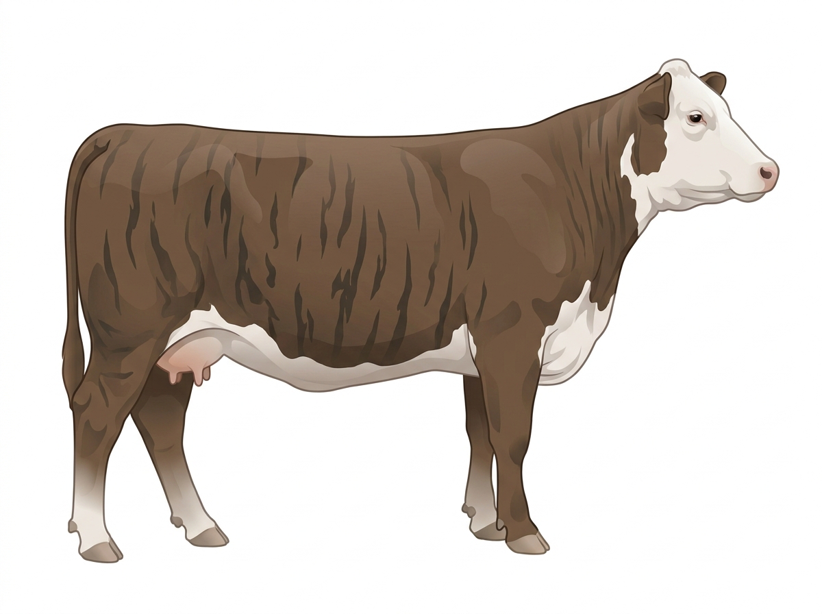 Smoky brindle with black stripes and a white face 1/2 Hereford Cross Cow