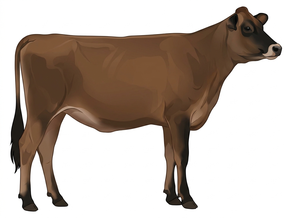 Brown with black points and a pale muzzle ring and lighter underline 1/2 Highlander 1/2 Red Angus Heifer