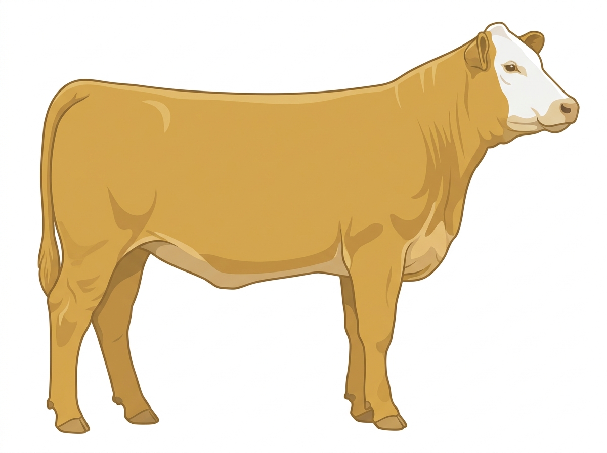 Gold with a pale muzzle ring and lighter underline and a white face 1/2 Highlander 1/2 Simmental Heifer