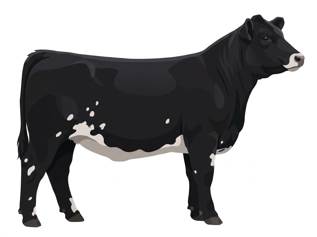 Black with a pale muzzle ring and lighter underline and a few white spots 1/2 Highlander Cross Heifer