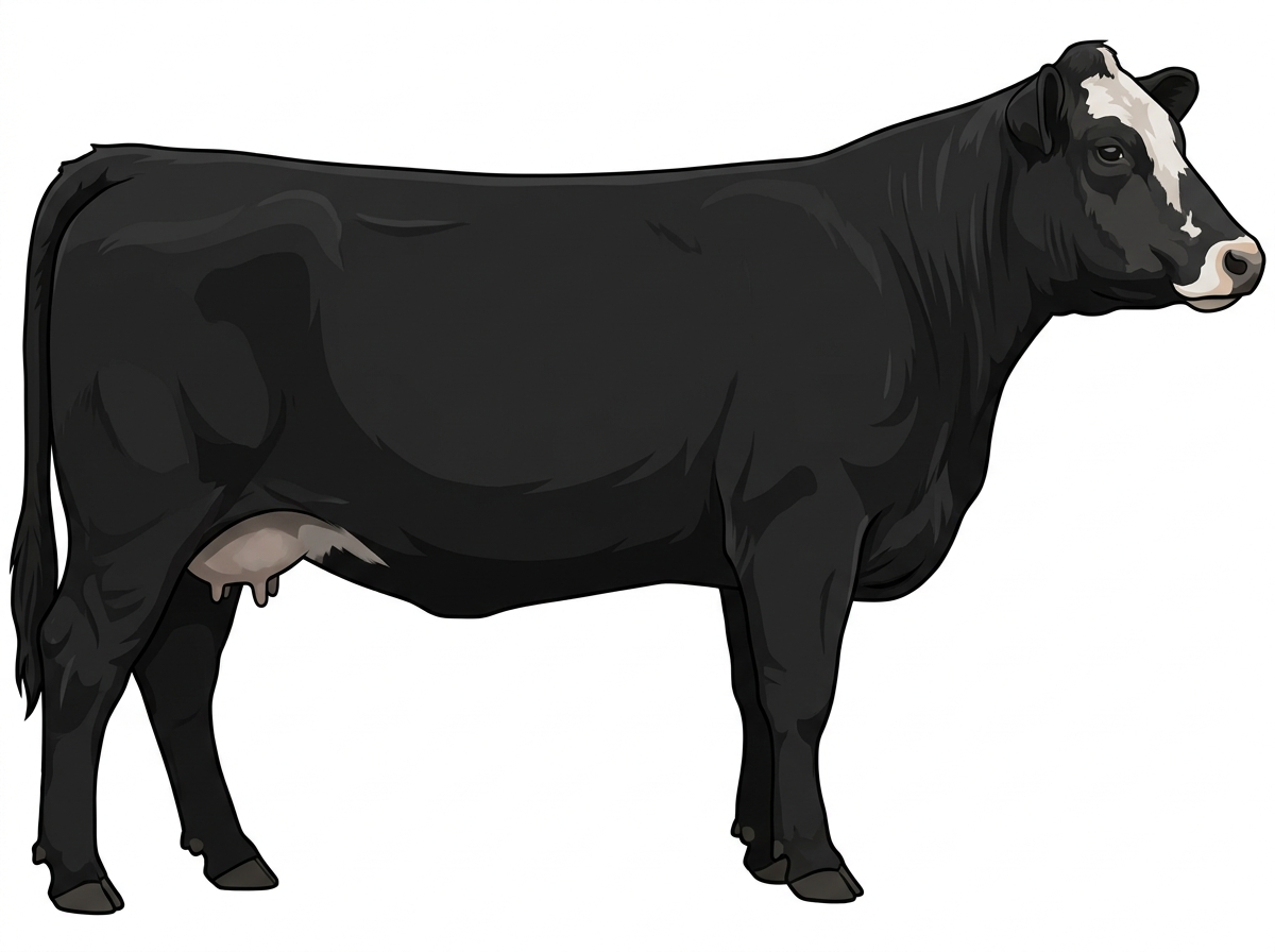 Black with a pale muzzle ring and lighter underline and a partial white face 1/2 Highlander Cross Cow
