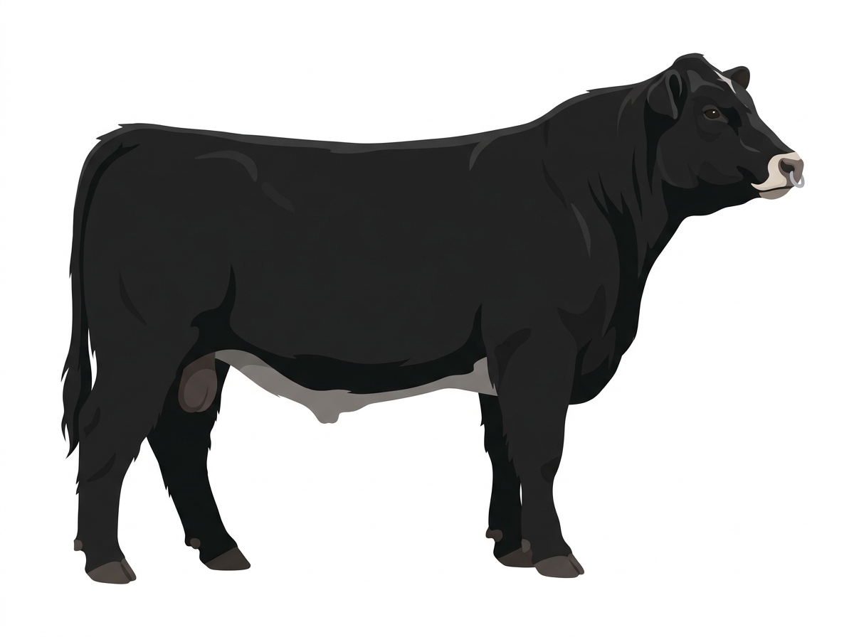 Black with a pale muzzle ring and lighter underline and minimal white face markings 1/2 Highlander Cross Bull
