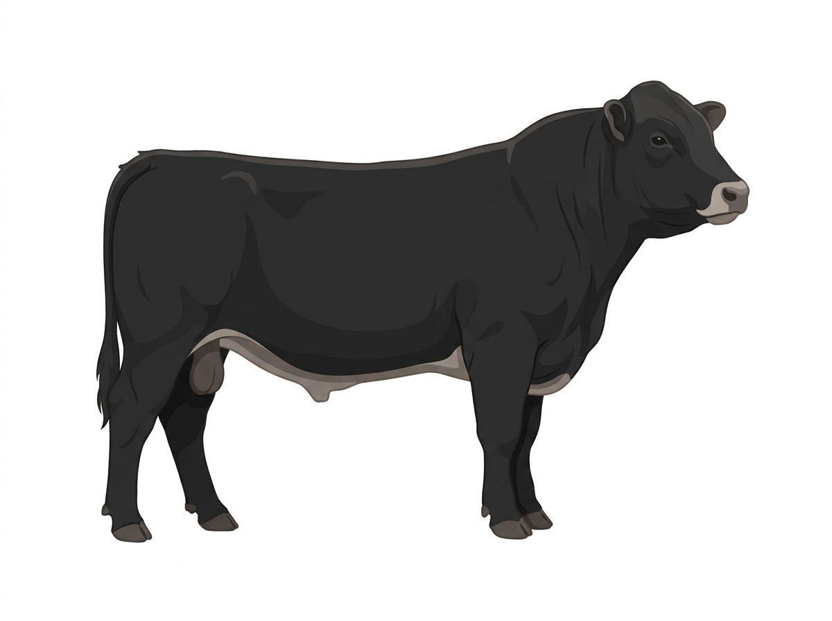 Black with a pale muzzle ring and lighter underline 1/2 Highlander Cross Bull