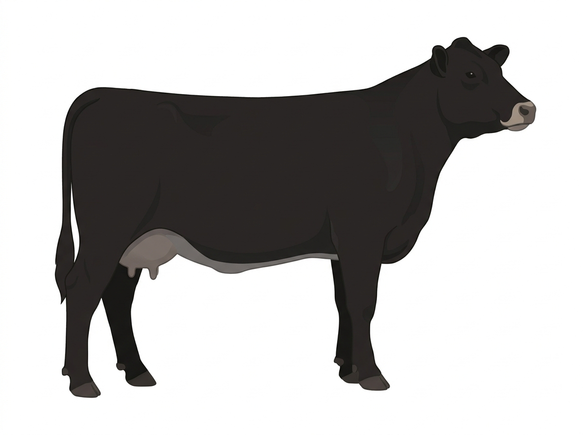 Black with a pale muzzle ring and lighter underline 1/2 Highlander Cross Cow
