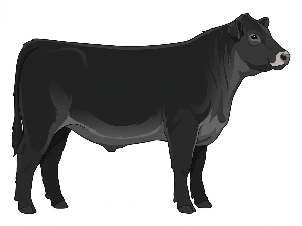 Black with a pale muzzle ring and lighter underline 1/2 Highlander Cross Steer