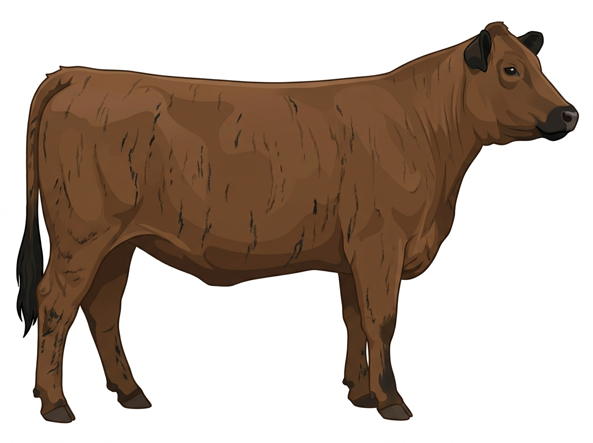 Brown brindle with faint black striping and black points 1/2 Highlander Cross Heifer