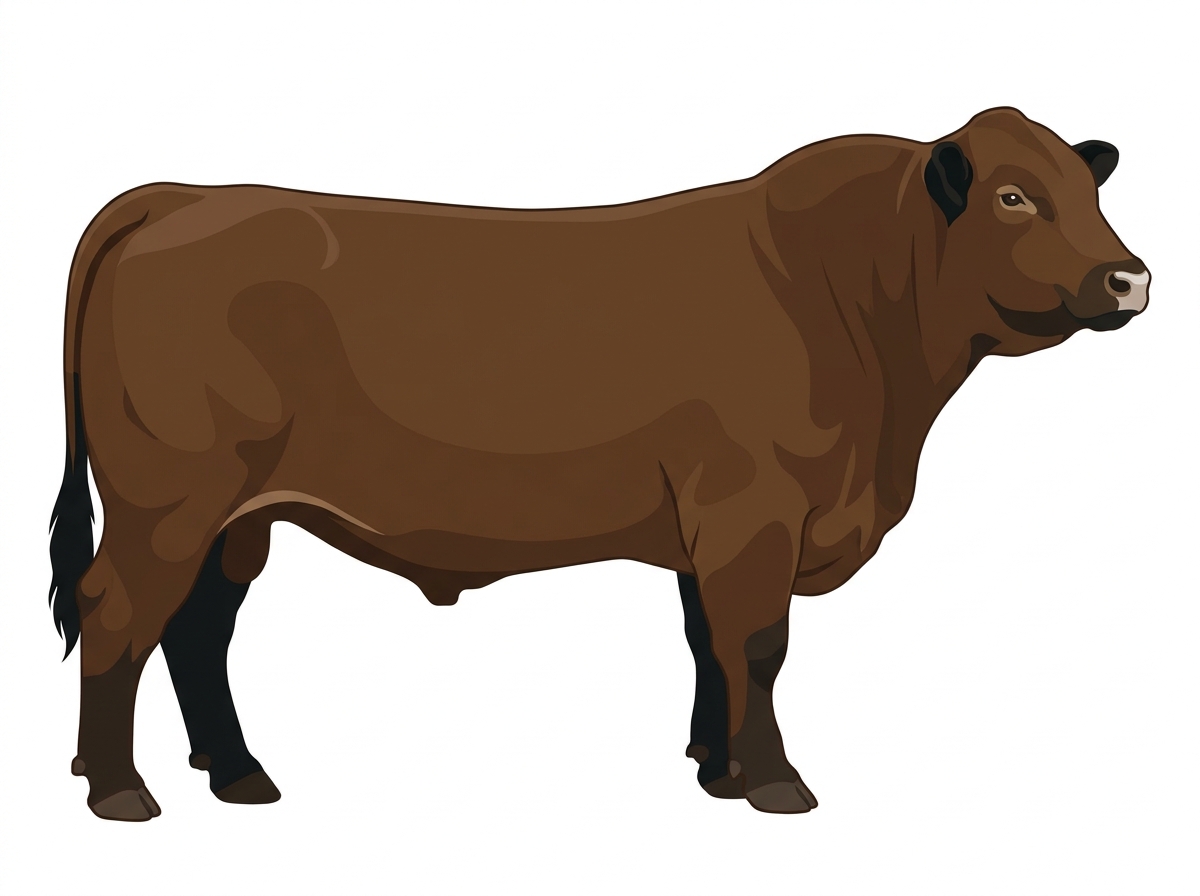 Brown with black points and a pale muzzle ring and lighter underline 1/2 Highlander Cross Bull