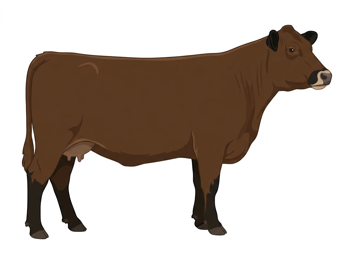 Brown with black points and a pale muzzle ring and lighter underline 1/2 Highlander Cross Cow