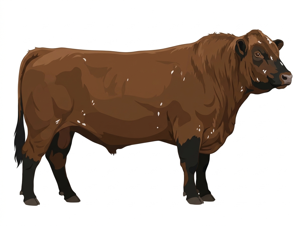 Brown with black points, minimal white face markings and white spots 1/2 Highlander Cross Bull