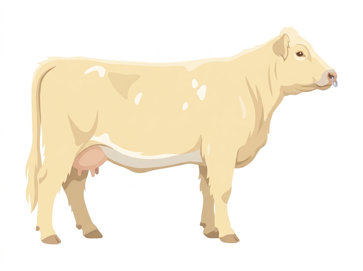 Cream with a pale muzzle ring and lighter underline and a few white spots 1/2 Highlander Cross Cow