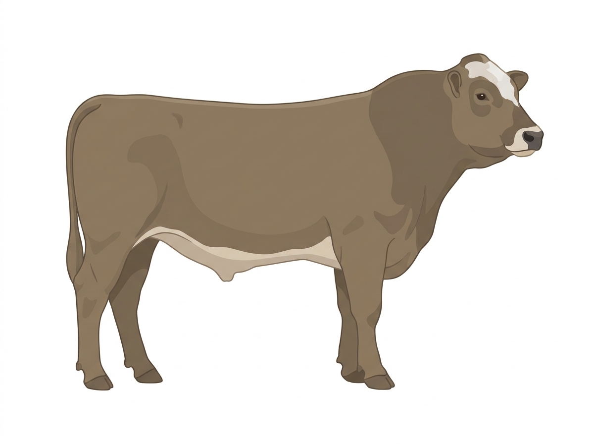 Dun with a pale muzzle ring and lighter underline and a partial white face 1/2 Highlander Cross Bull