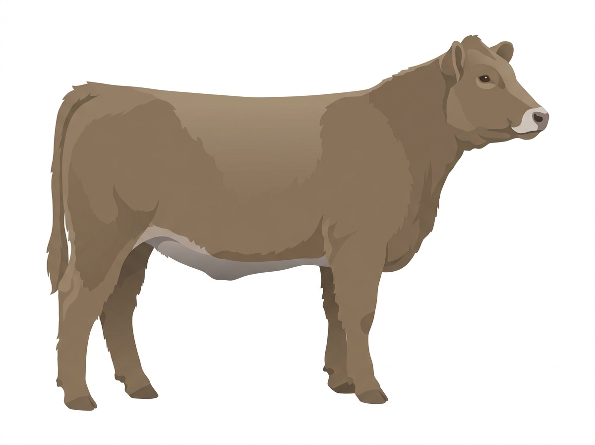 Dun with a pale muzzle ring and lighter underline 1/2 Highlander Cross Heifer