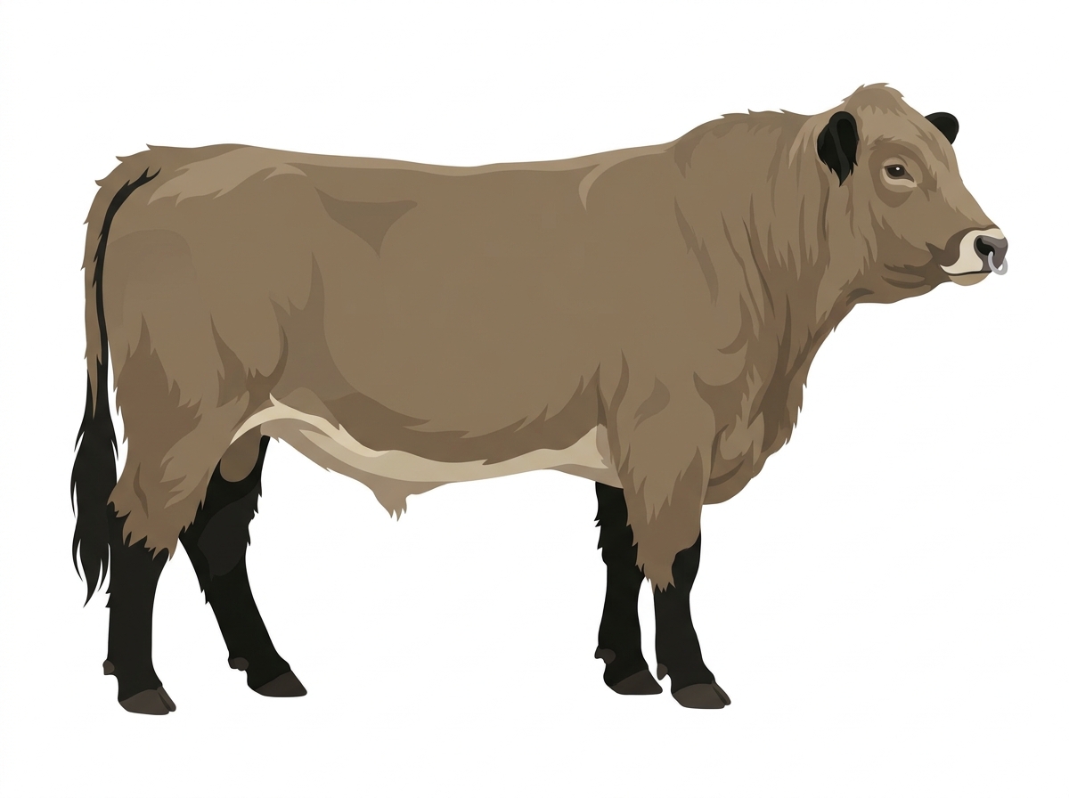 Dun with black points and a pale muzzle ring and lighter underline 1/2 Highlander Cross Bull