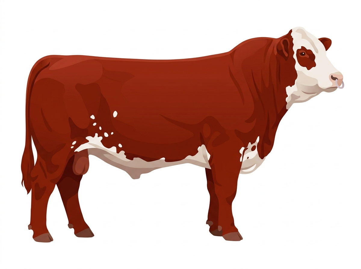 Red with a pale muzzle ring and lighter underline, a white face and white spots 1/2 Highlander Cross Bull