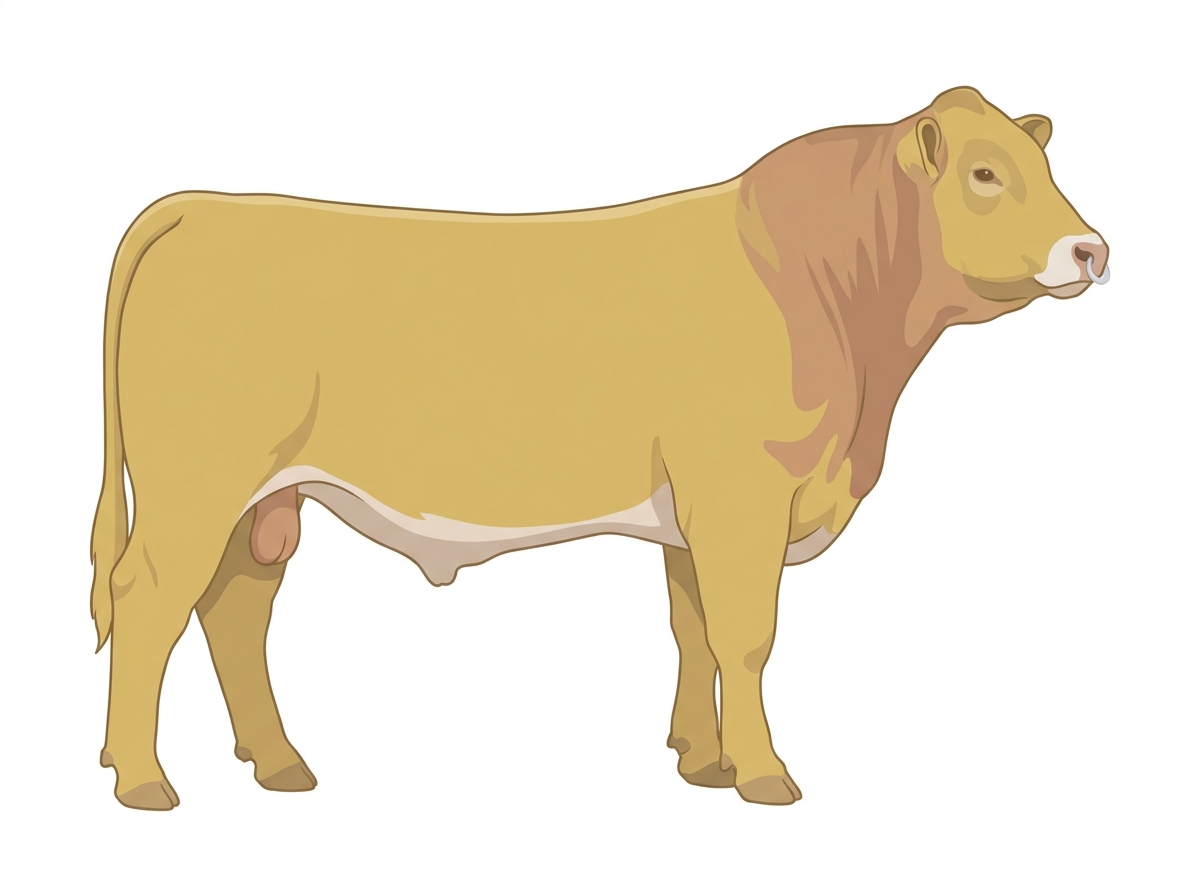 Yellow Dun with a pale muzzle ring and lighter underline 1/2 Highlander Cross Bull