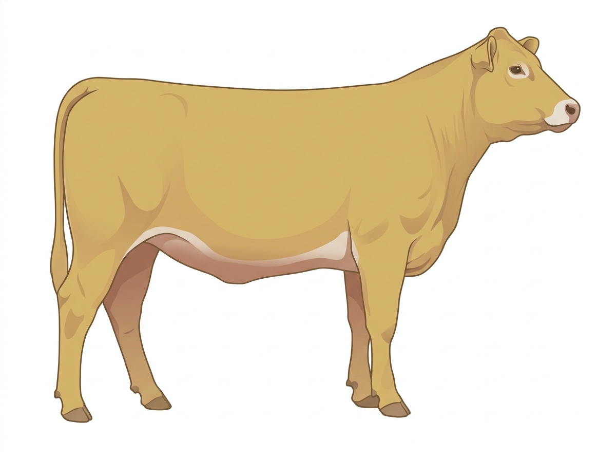 Yellow Dun with a pale muzzle ring and lighter underline 1/2 Highlander Cross Heifer