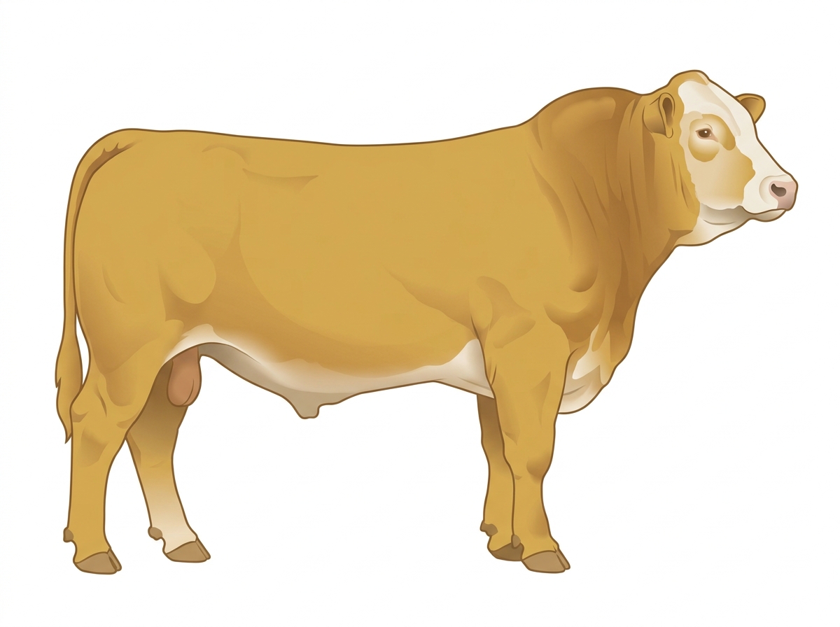 Gold with a pale muzzle ring and lighter underline and a partial white face 1/2 Limousin 1/2 Simmental Bull