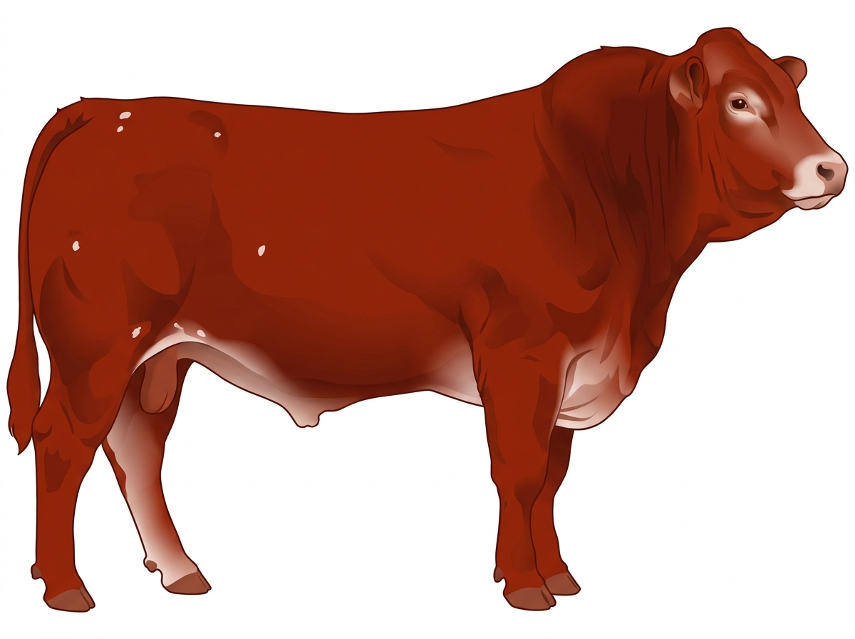 Red with a few white spots 1/2 Limousin 1/2 Simmental Bull