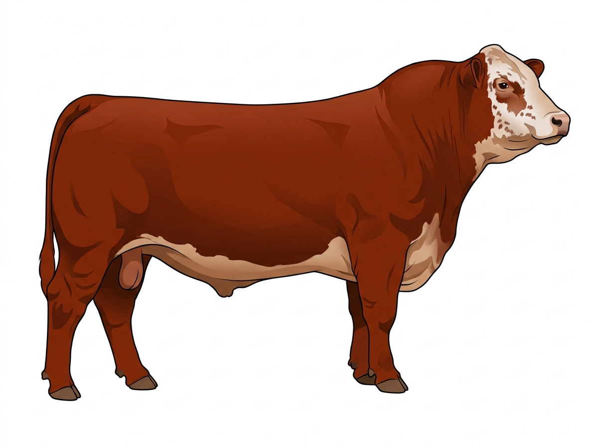Red with a pale muzzle ring and lighter underline, a partial white face and ticking in the white 1/2 Limousin 1/2 Simmental Bull