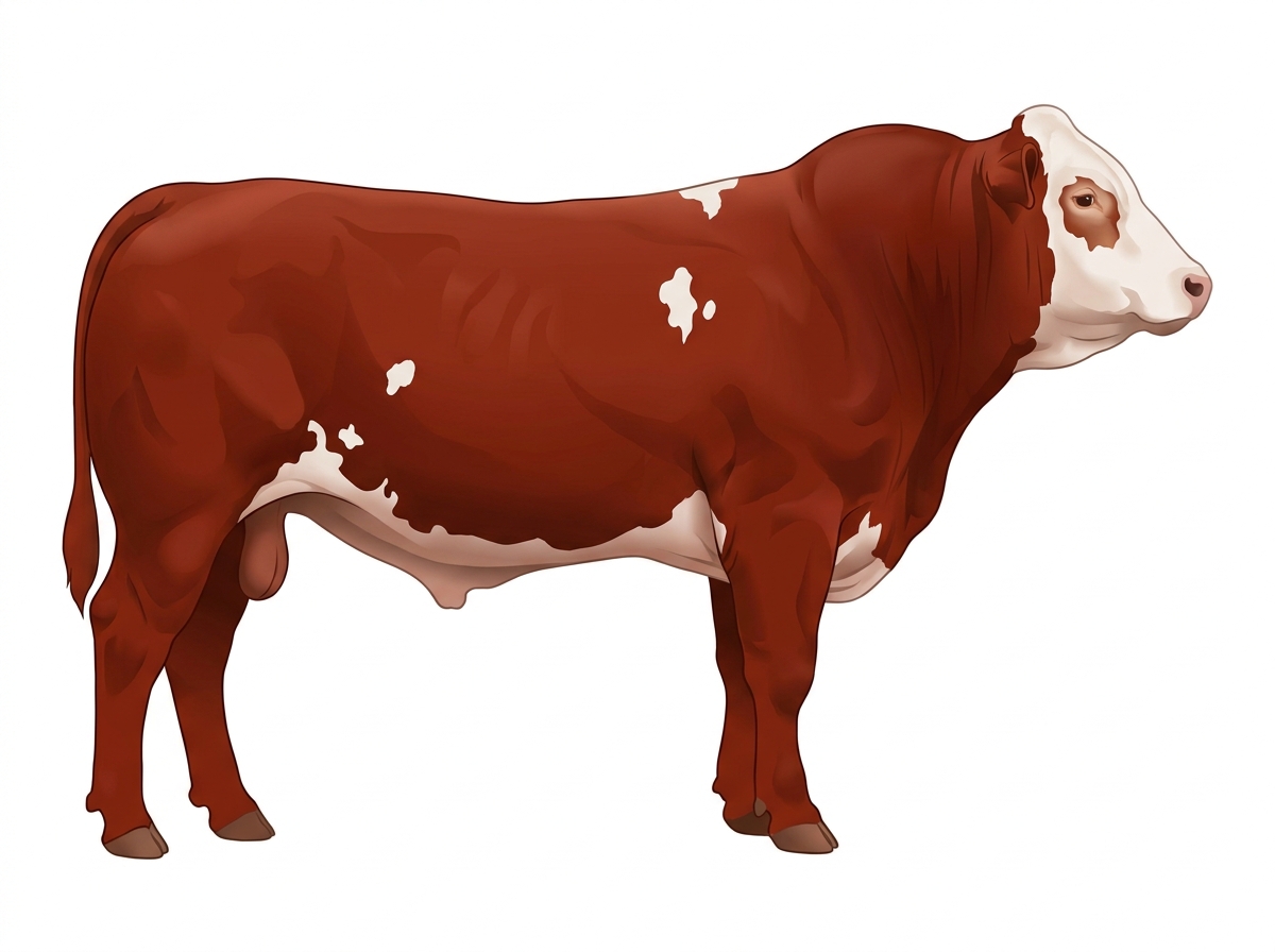 Red with a pale muzzle ring and lighter underline, a white face and a few white spots 1/2 Limousin 1/2 Simmental Bull