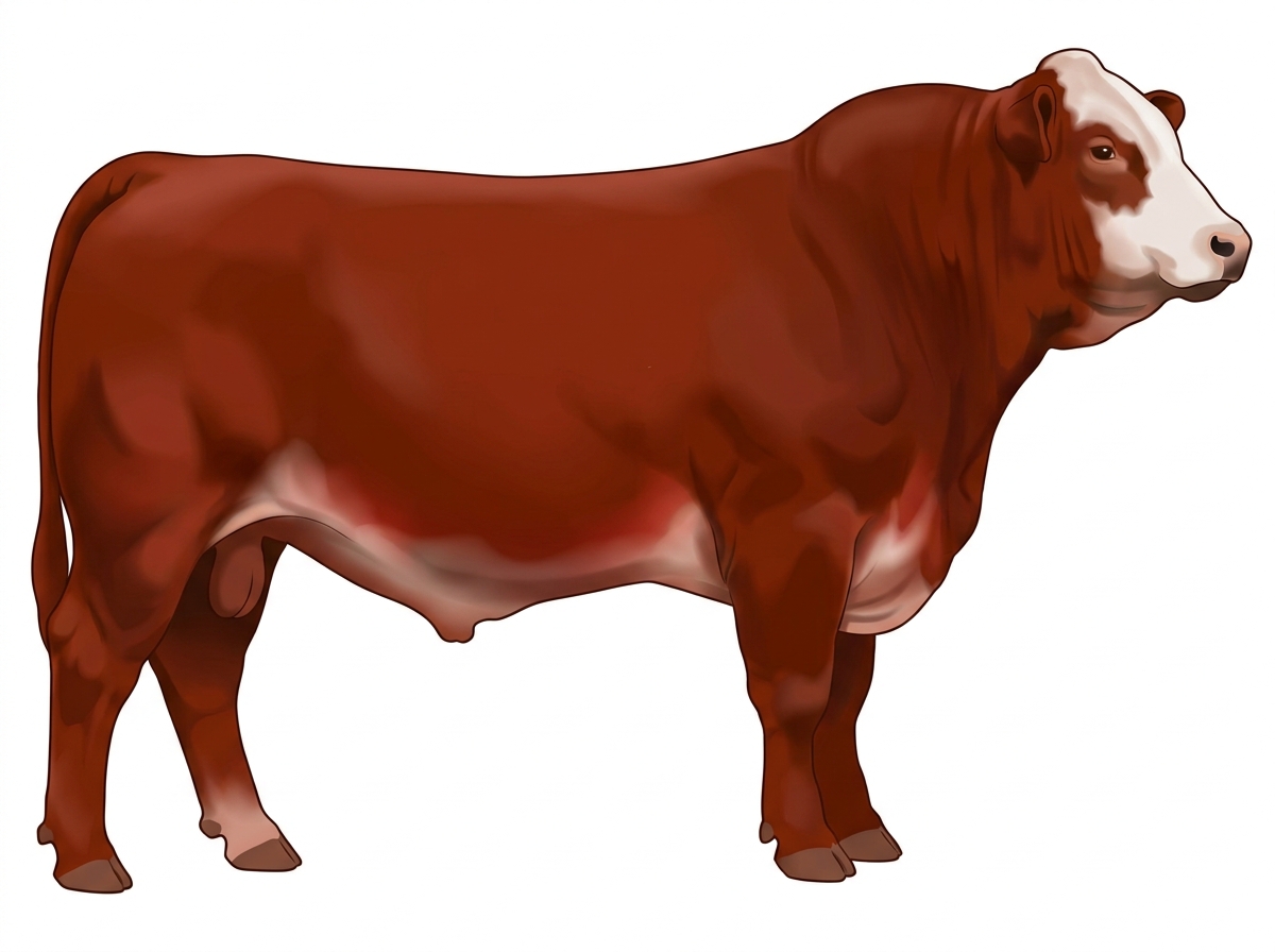 Red with a pale muzzle ring and lighter underline and a white face 1/2 Limousin 1/2 Simmental Bull