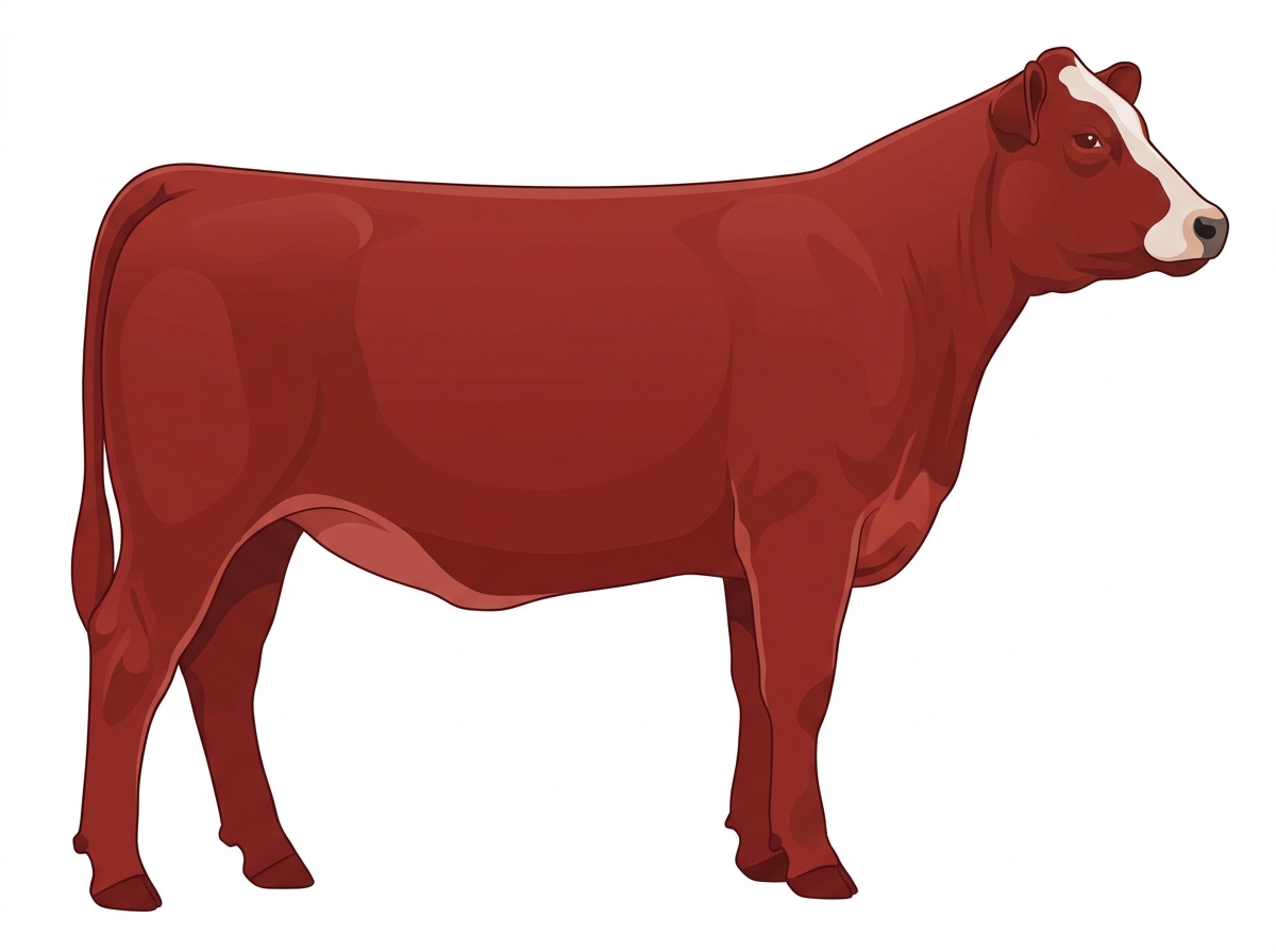 Red with a pale muzzle ring and lighter underline and a white face 1/2 Limousin 1/2 Simmental Heifer