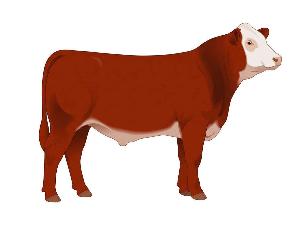 Red with a pale muzzle ring and lighter underline and a white face 1/2 Limousin 1/2 Simmental Steer