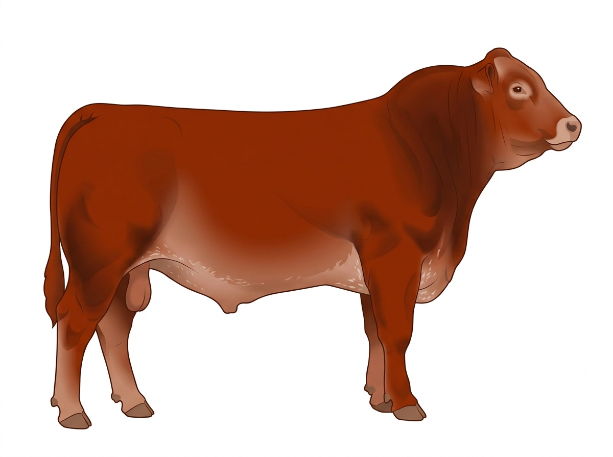 Red with a pale muzzle ring and lighter underline and ticking in the white 1/2 Limousin 1/2 Simmental Bull