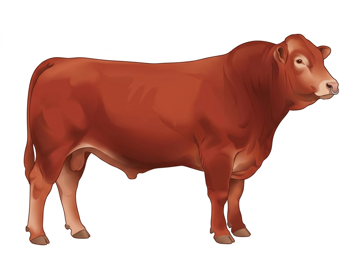 Red with a pale muzzle ring and lighter underline 1/2 Limousin 1/2 Simmental Bull