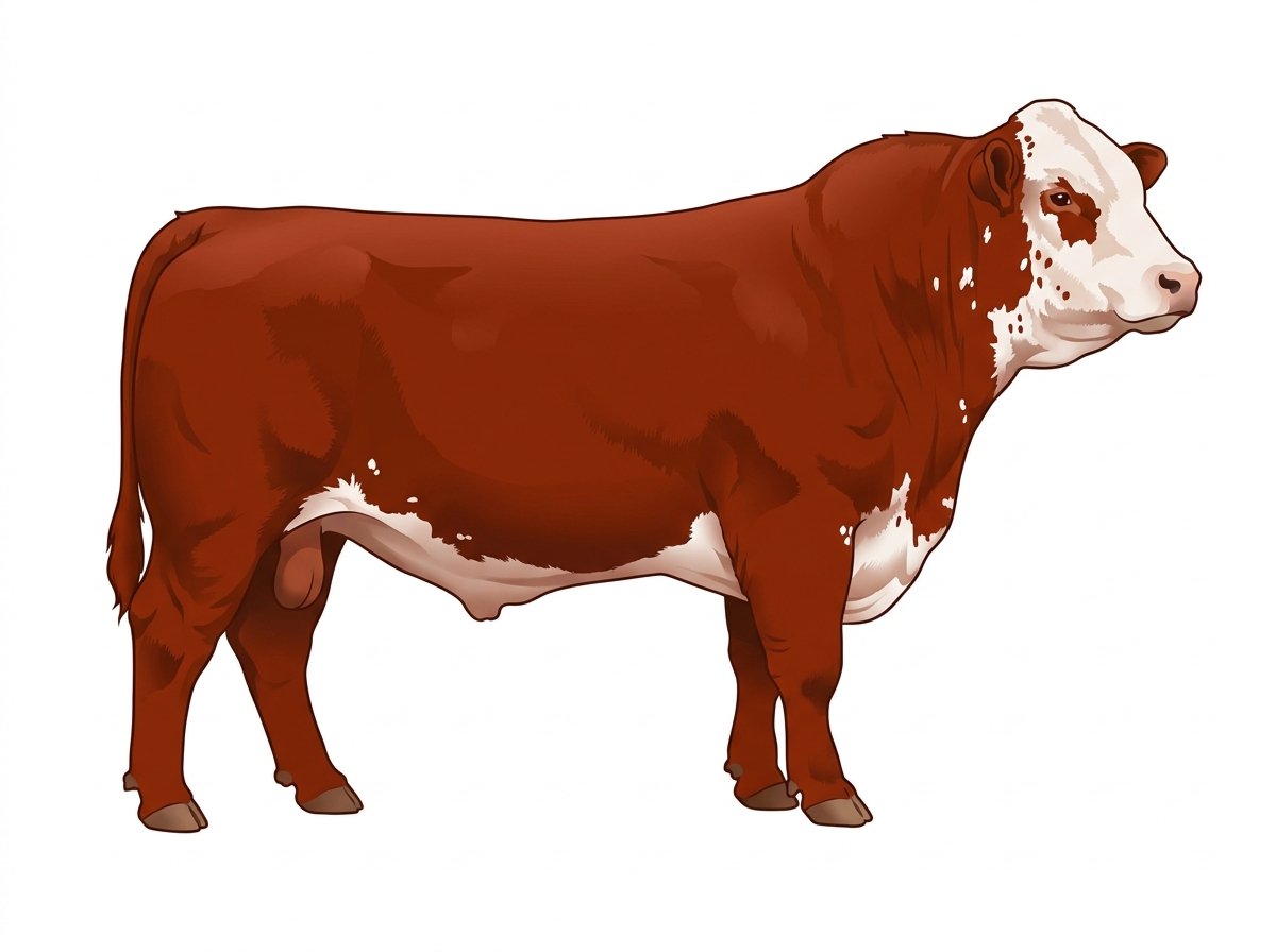 Red with a white face, a few white spots and ticking in the white 1/2 Limousin 1/2 Simmental Bull