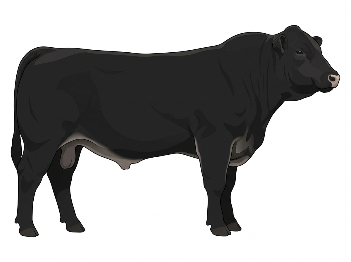 Black with a pale muzzle ring and lighter underline 1/2 Limousin Cross Bull