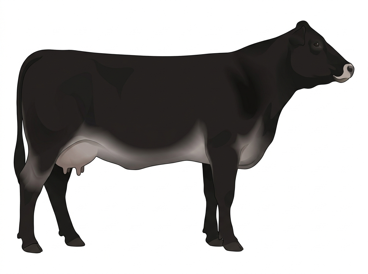 Black with a pale muzzle ring and lighter underline 1/2 Limousin Cross Cow