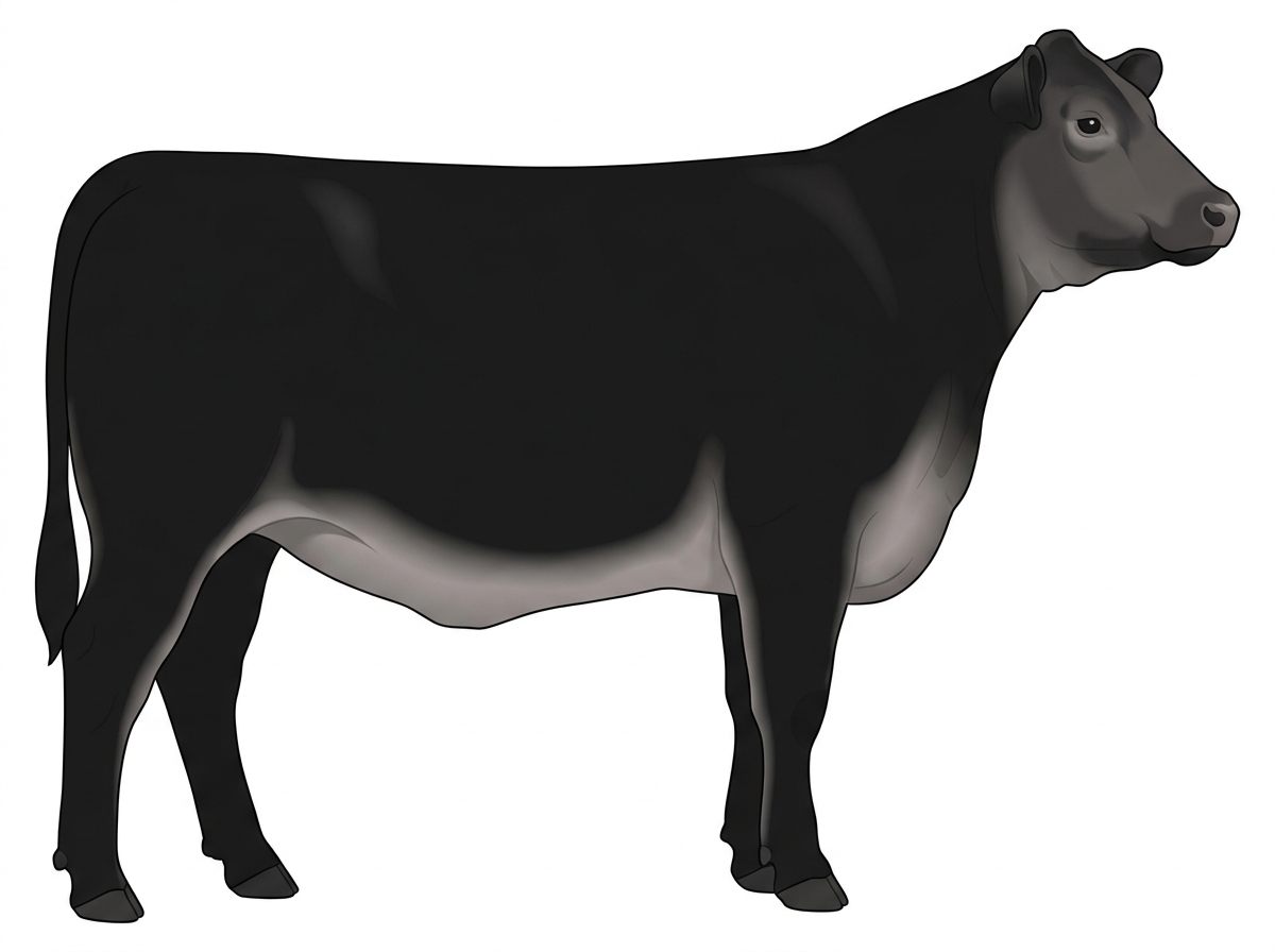 Black with a pale muzzle ring and lighter underline 1/2 Limousin Cross Heifer