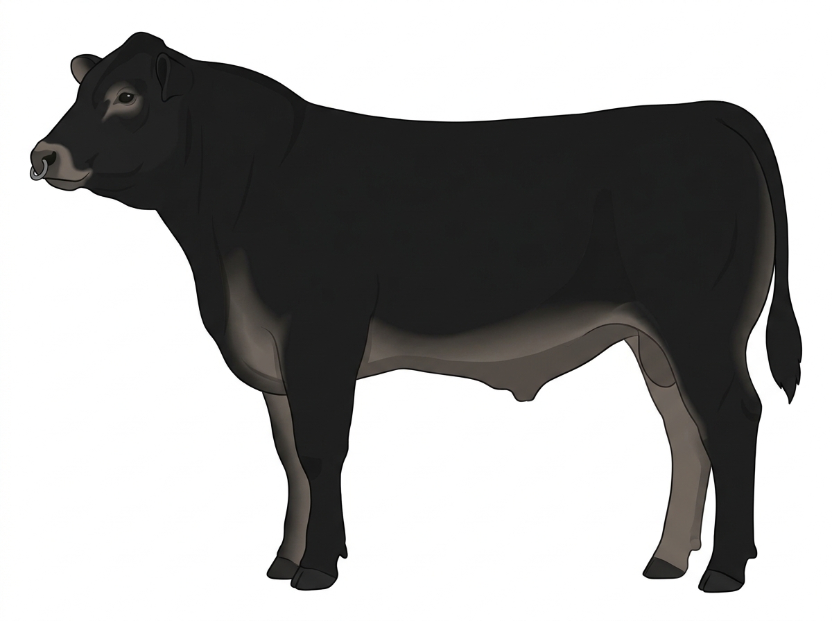 Black with a pale muzzle ring and lighter underline 1/2 Limousin Cross Steer