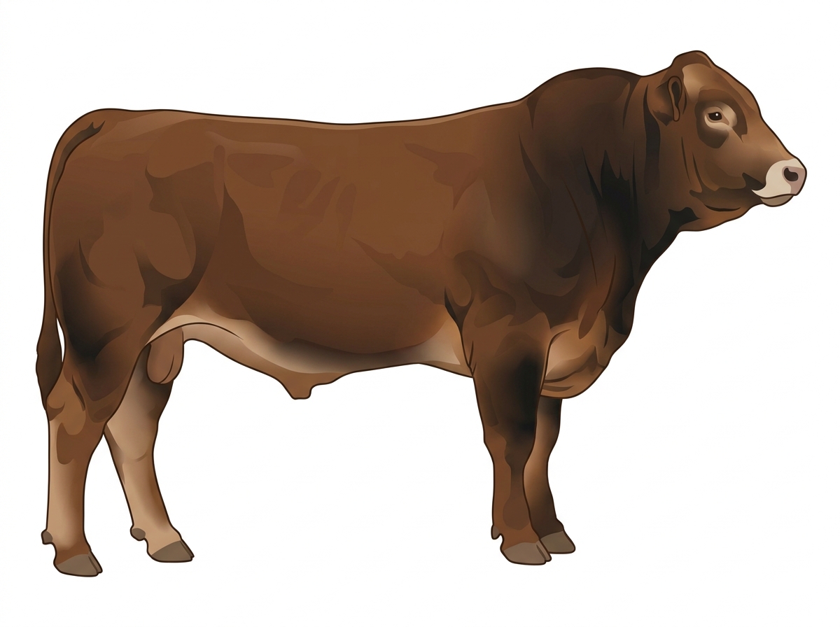 Brown with black points and a pale muzzle ring and lighter underline 1/2 Limousin Cross Bull