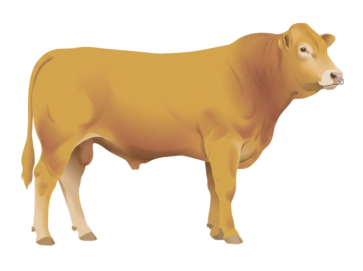 Gold with a pale muzzle ring and lighter underline 1/2 Limousin Cross Bull