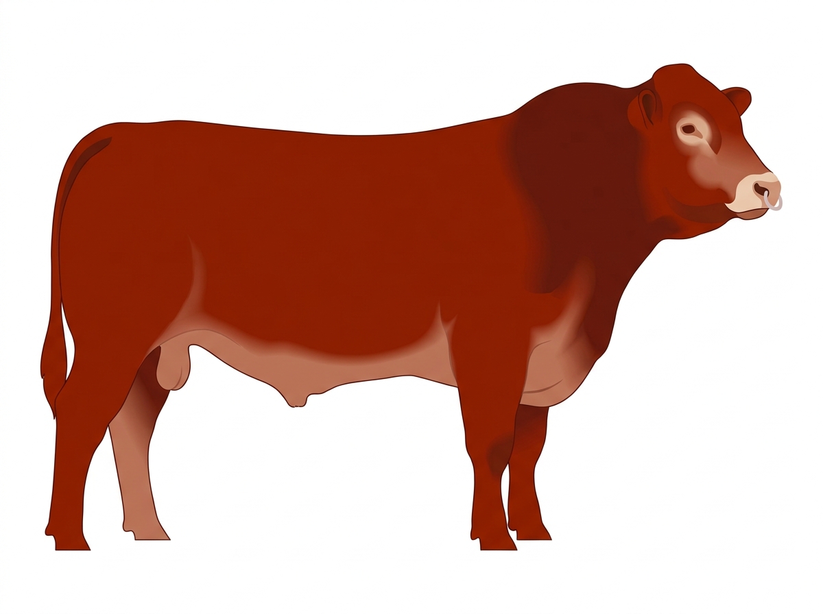 Red with a pale muzzle ring and lighter underline 1/2 Limousin Cross Bull