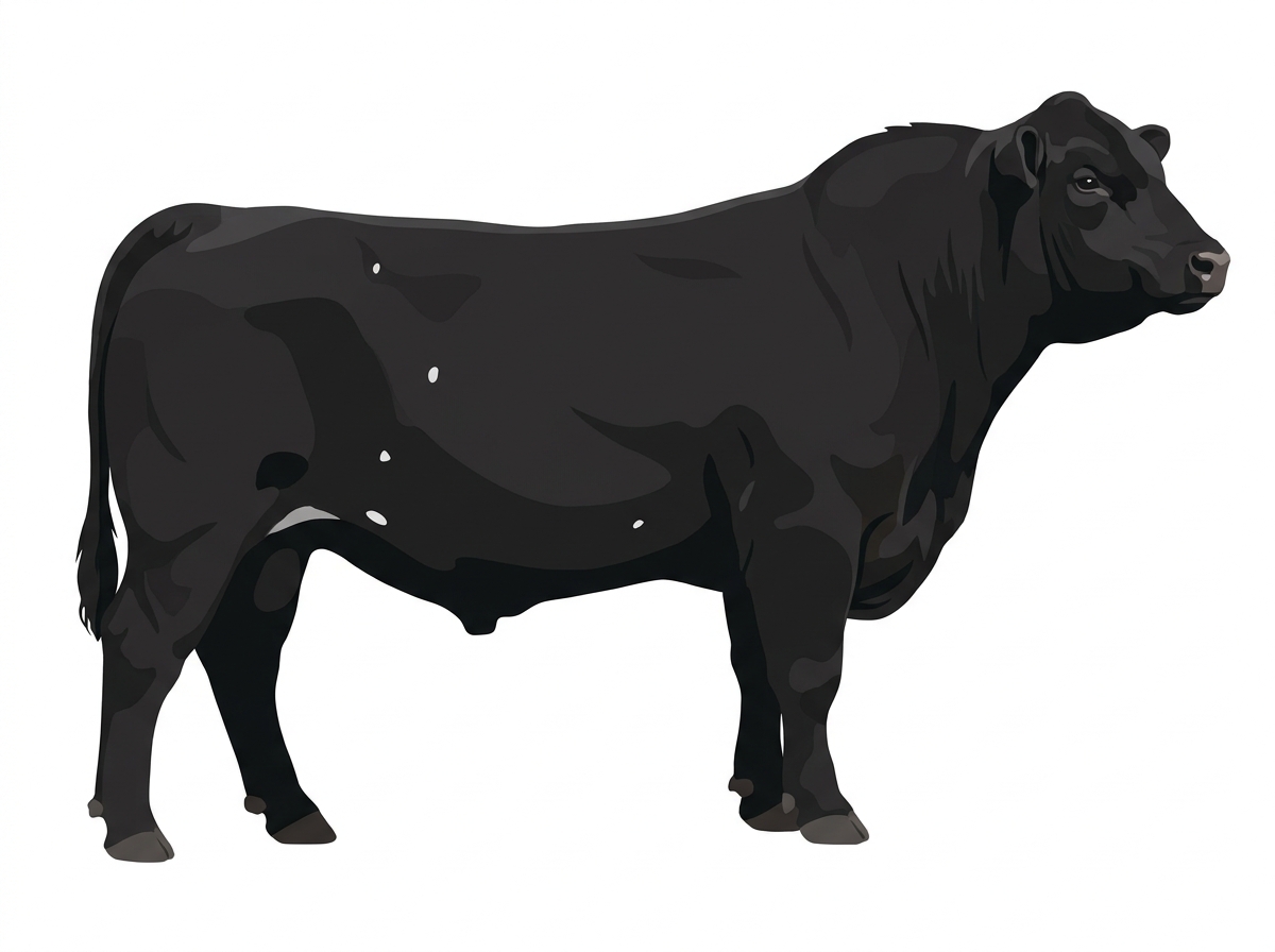 Black with a few white spots 1/2 Red Angus Cross Bull