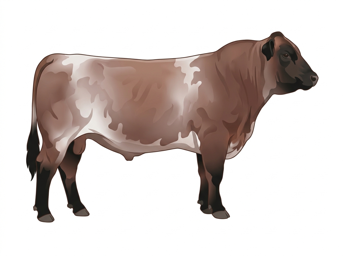 Brown roan with black points 1/2 Red Angus Cross Bull