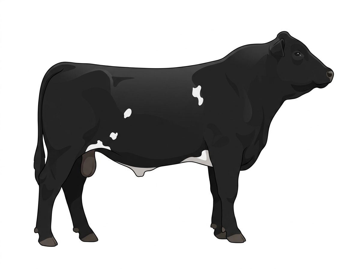 Black with a few white spots 1/2 Simmental Cross Bull