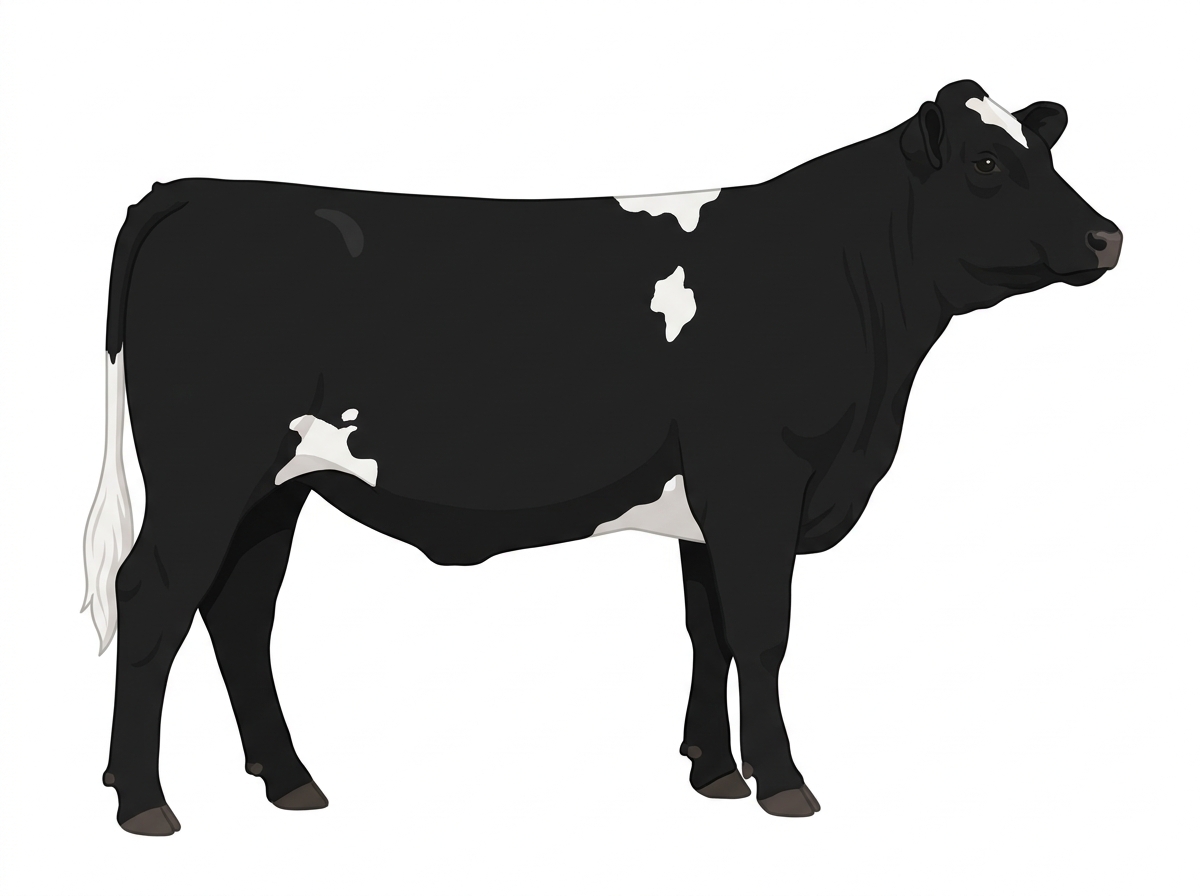 Black with a few white spots 1/2 Simmental Cross Heifer