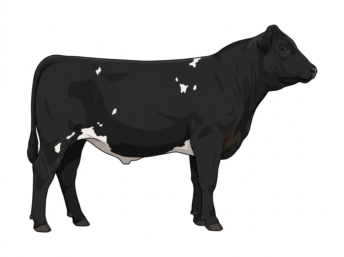 Black with a few white spots 1/2 Simmental Cross Steer